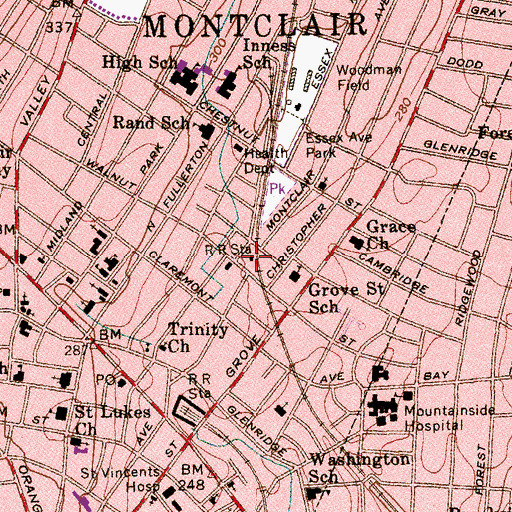 Topographic Map of Montclair Station, NJ