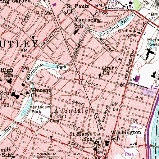 Topographic Map of Nutley Station, NJ