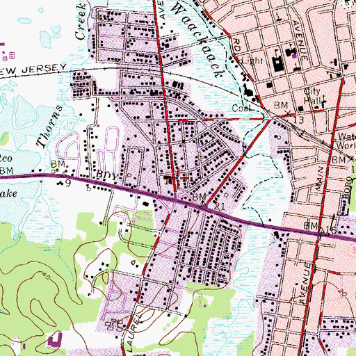 Topographic Map of West Keansburg School (historical), NJ
