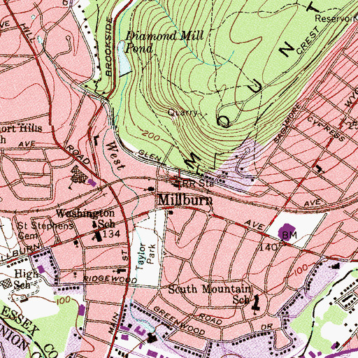 Topographic Map of Millburn Station, NJ