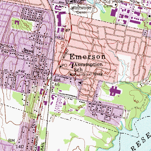 Topographic Map of Borough of Emerson, NJ