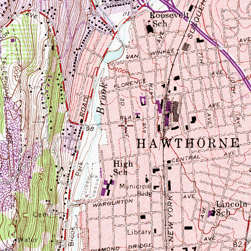 Topographic Map of Borough of Hawthorne, NJ