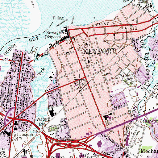 Topographic Map of Borough of Keyport, NJ