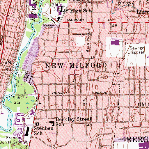 Topographic Map of Borough of New Milford, NJ