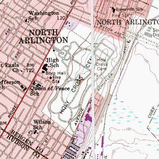 Topographic Map of Borough of North Arlington, NJ
