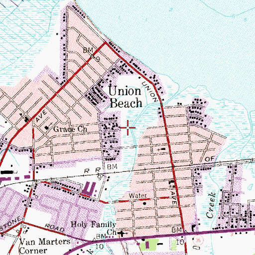 Topographic Map of Borough of Union Beach, NJ
