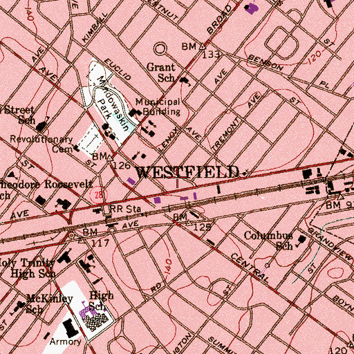 Topographic Map of Town of Westfield, NJ