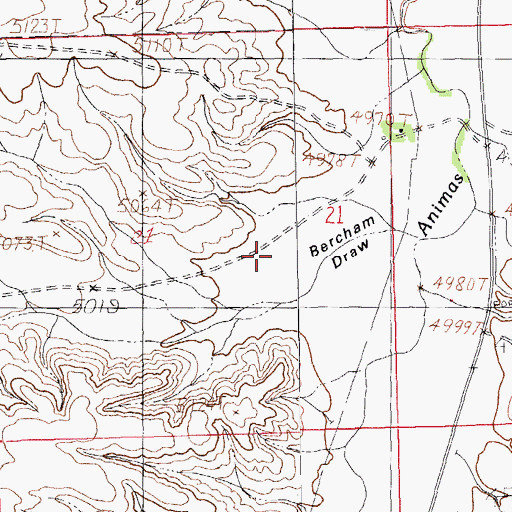 Topographic Map of Bercham Draw, NM