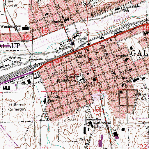 Topographic Map of Central Junior High School, NM