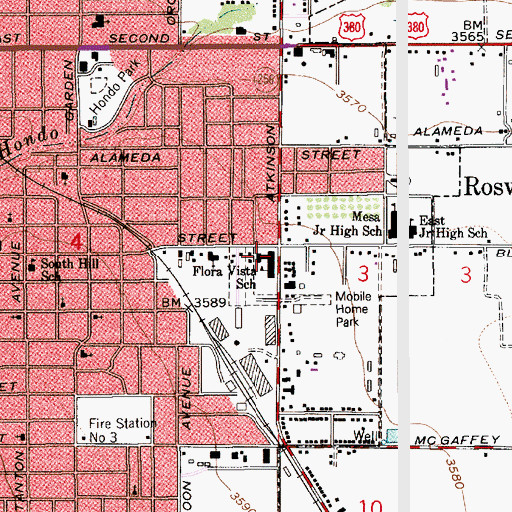 Topographic Map of Flora Vista School, NM