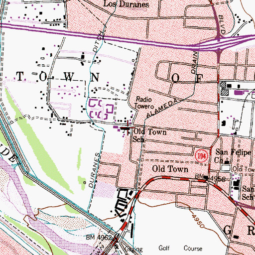 Topographic Map of Old Town School (historical), NM