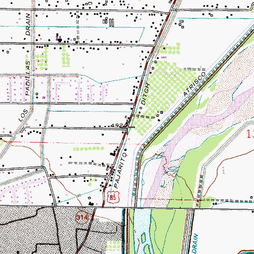 Topographic Map of Pajarito Ditch, NM