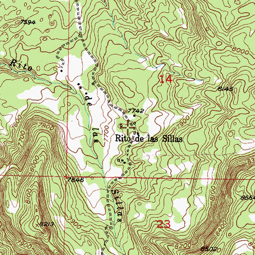Topographic Map of Rito de las Sillas, NM