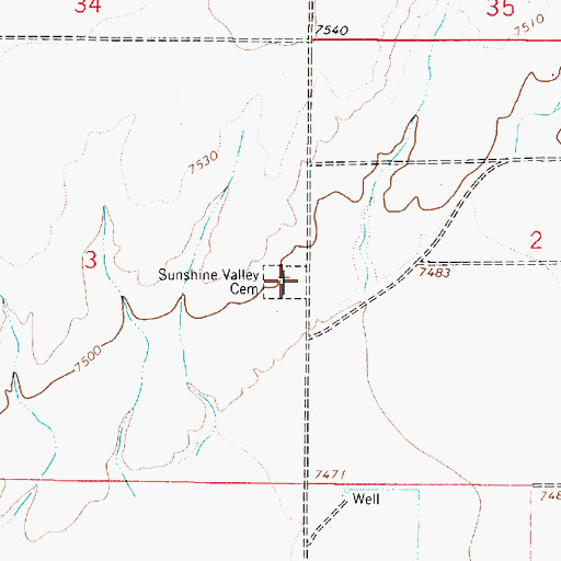 Topographic Map of Sunshine Valley Cemetery, NM