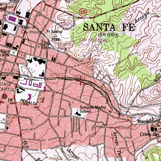 Topographic Map of Santa Fe River Park, NM