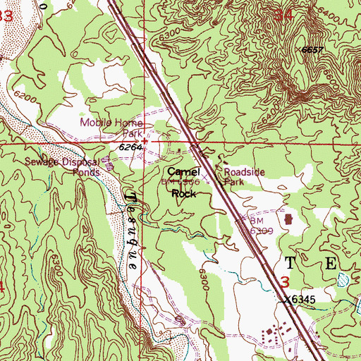 Topographic Map of Camel Rock, NM