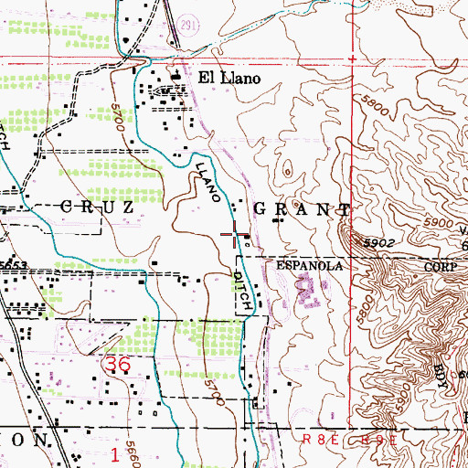 Topographic Map of Llano Ditch, NM