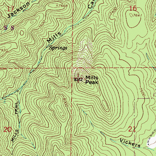 Topographic Map of Mills Peak, NM