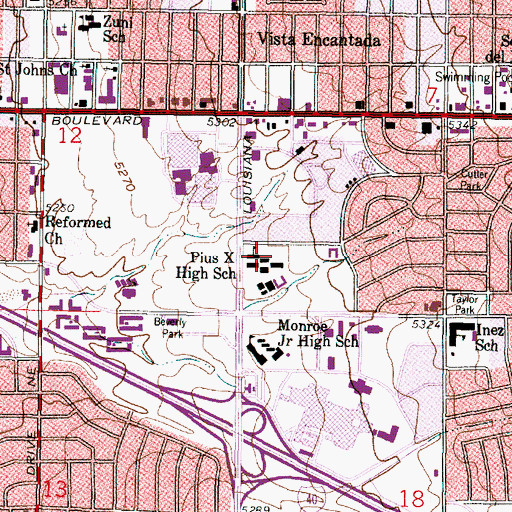 Topographic Map of Pius X High School, NM