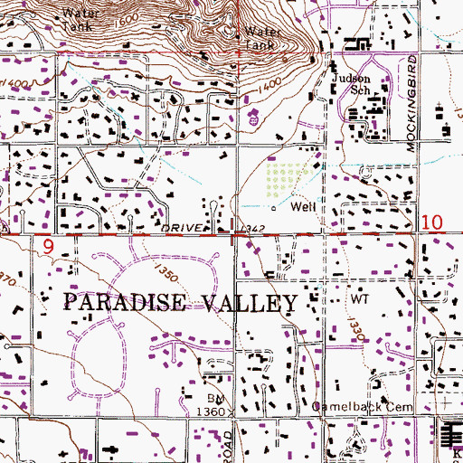 Topographic Map of Paradise Valley, AZ