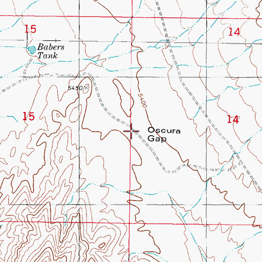 Topographic Map of Oscura Gap, NM