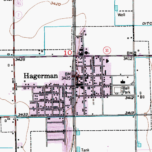 Topographic Map of Hagerman Community Library, NM