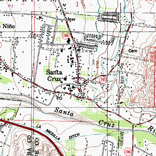 Topographic Map of Santa Cruz Cemetery, NM
