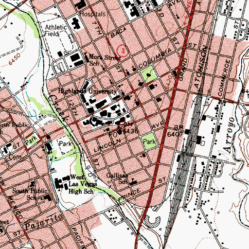Topographic Map of Bridge Street Historical District, NM