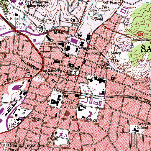 Topographic Map of Santa Fe County Courthouse Historic Site, NM