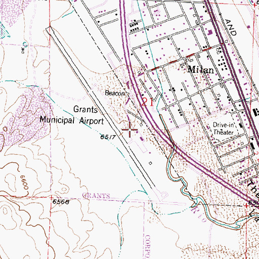 Topographic Map of Grants-Milan Municipal Airport, NM