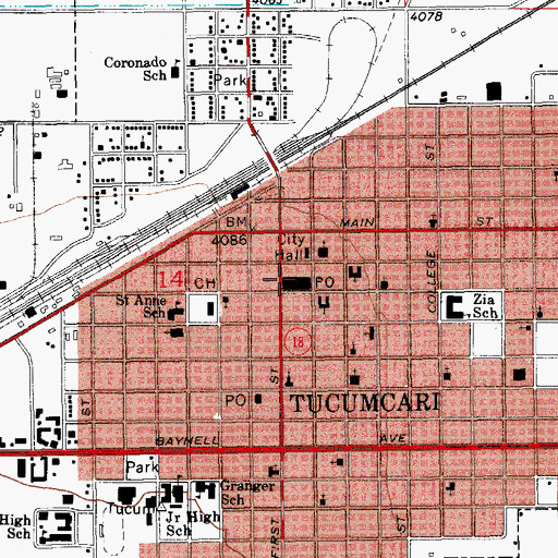 Topographic Map of Tucumcari Post Office, NM