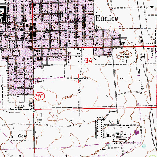 Topographic Map of KPCE-FM (Eunice), NM