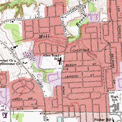 Topographic Map of Allen Road Elementary School, NY