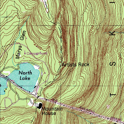 Topographic Map of Artists Rock, NY