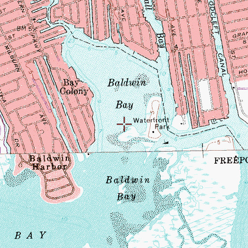 Topographic Map of Baldwin Bay, NY