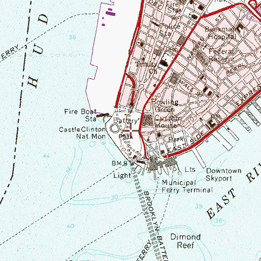 Topographic Map of Battery Park, NY