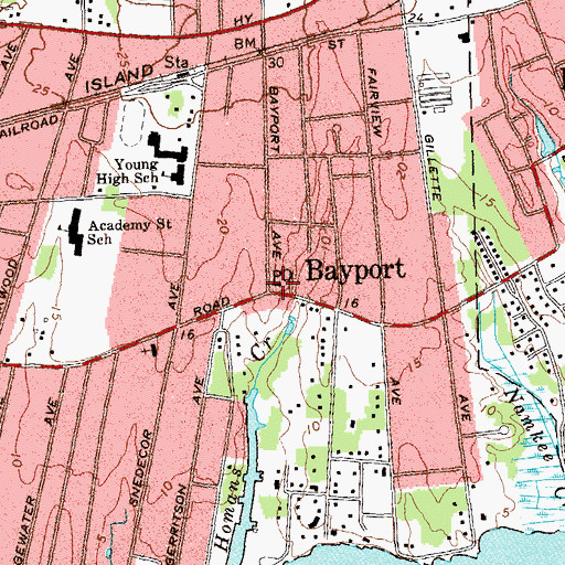 Topographic Map of Bayport, NY