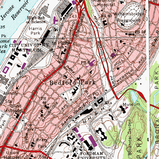 Topographic Map of Bedford Park, NY