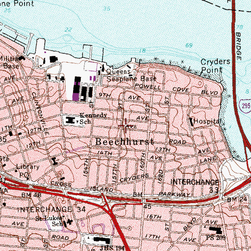Topographic Map of Beechhurst, NY
