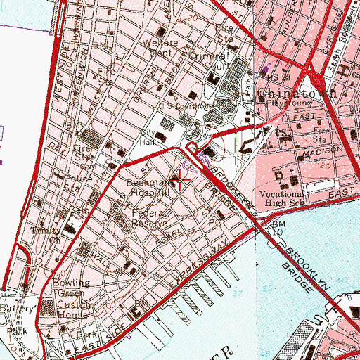 Topographic Map of New York - Presbyterian Lower Manhattan Hospital, NY