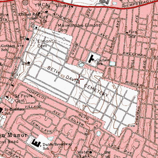 Topographic Map of Beth David Cemetery, NY