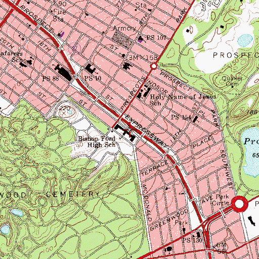 Topographic Map of Bishop Ford Center Catholic High School, NY