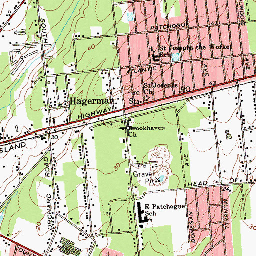 Topographic Map of Brookhaven Church, NY