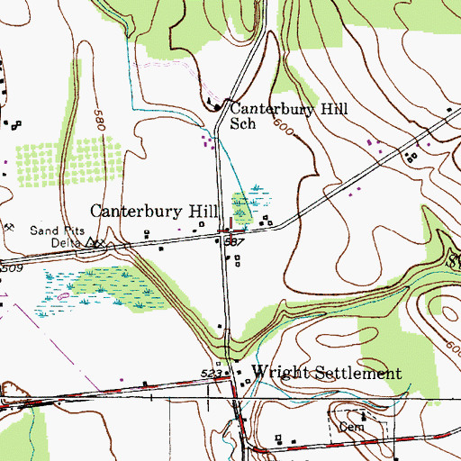 Topographic Map of Canterbury Hill, NY