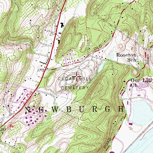 Topographic Map of Cedar Hill Cemetery and Mausoleum, NY