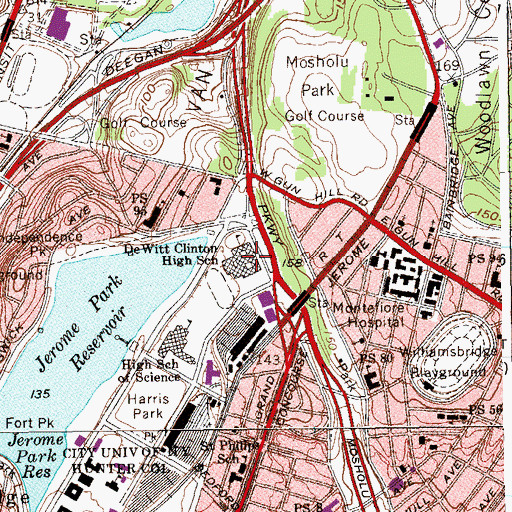 Topographic Map of DeWitt Clinton High School, NY