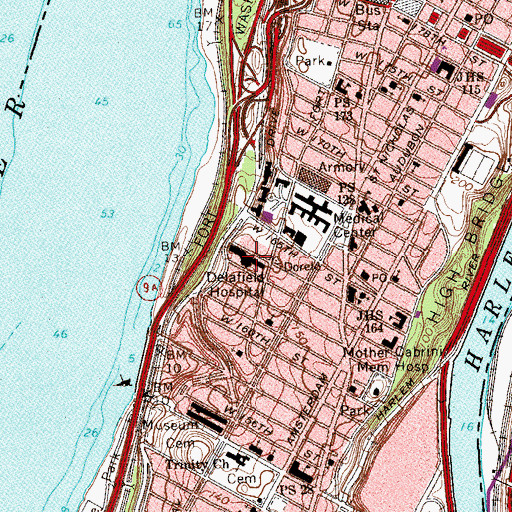 Topographic Map of Delafield Hospital (historical), NY