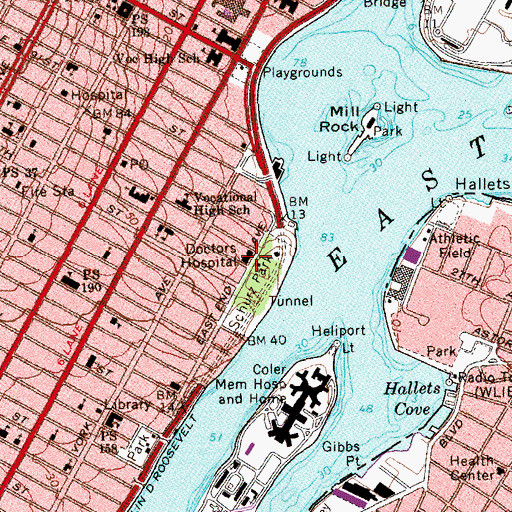 Topographic Map of Beth Israel Medical Center - Singer Division, NY