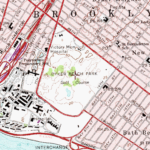 Topographic Map of Dyker Beach Park, NY
