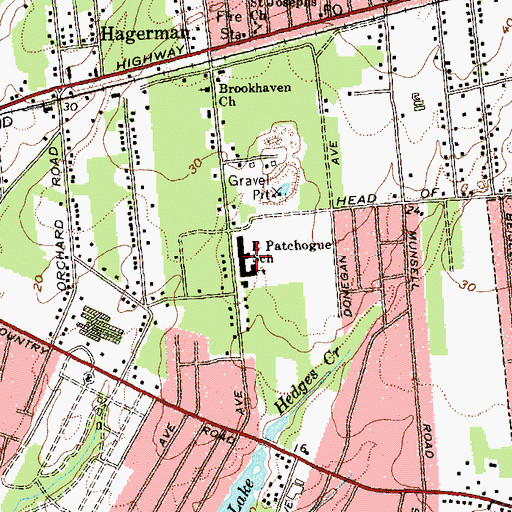 Topographic Map of East Patchogue School, NY